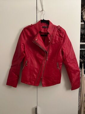 Red Faux Leather Moto Jacket